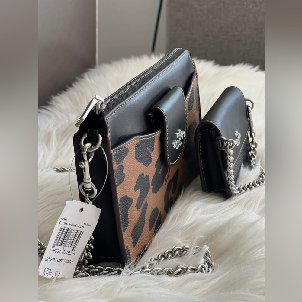 CC868 - Coach Poppy Crossbody with Card Case with Leopard Print and Sig Canvas - Picture 2 of 16